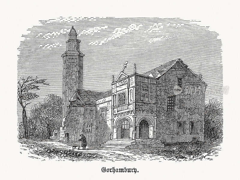 Old Gorhambury House，圣奥尔本斯，英国赫特福德郡，木版，1893年出版